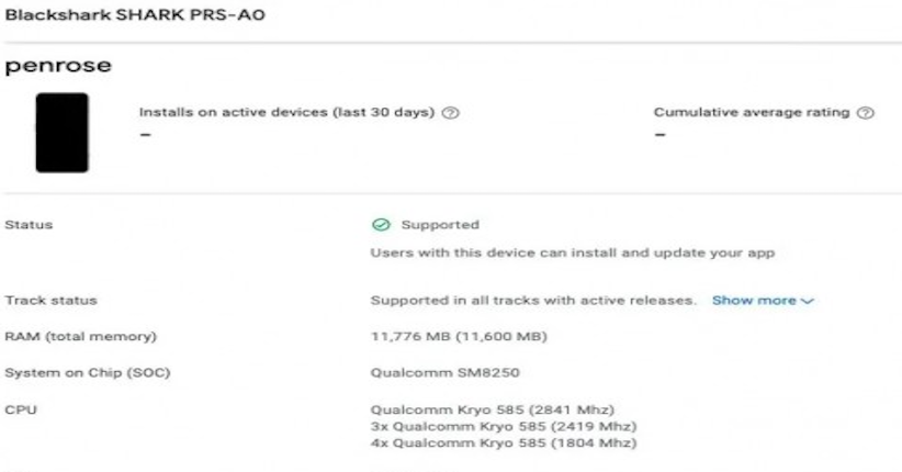 Black Shark dengan Layar Full HD+ dan RAM 12GB Muncul di Google Play Console
