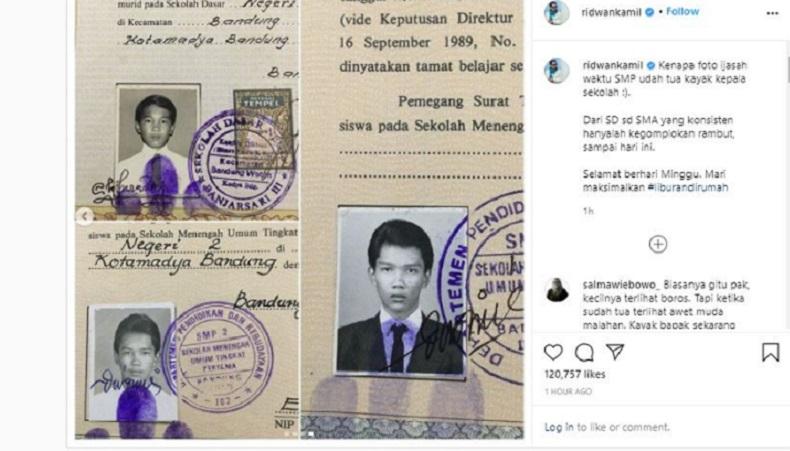Netizen Heboh Foto Ijazah Ridwan Kamil Tampak Tua seperti Kepala Sekolah : Cakepan Sekarang Kang
