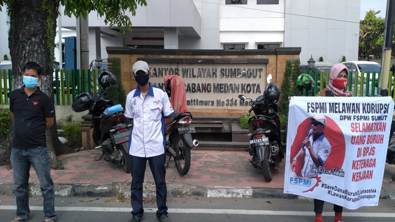 Puluhan Buruh Geruduk Kanwil BPJS Ketenagakerjaan Sumut terkait Dugaan Korupsi Rp43 Triliun