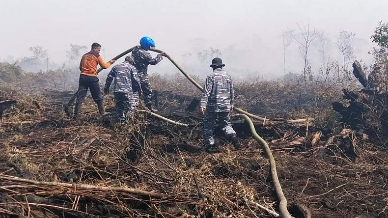 Prajurit TNI AL Posal Meulaboh dan Instansi Lain Terjun Atasi Karhutla di Aceh Barat dan Nagan Raya