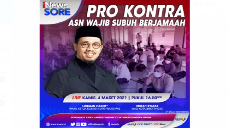 Pro Kontra ASN Wajib Subuh Berjamaah, Selengkapnya di iNews Sore Kamis Pukul 15.45 WIB