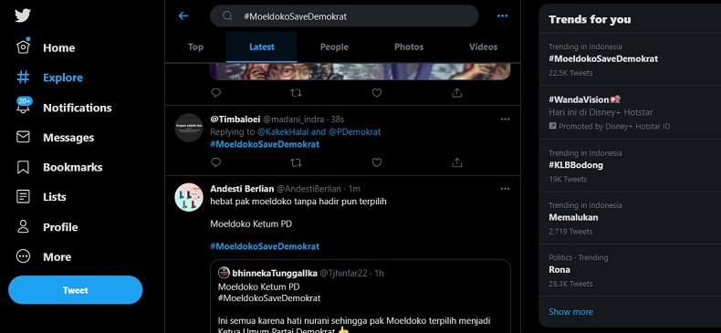 KLB Demokrat Pilih Moeldoko Trending Topic di Twitter