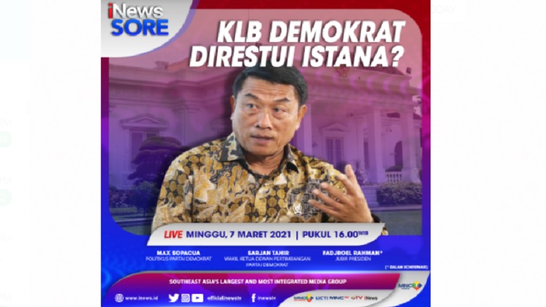 KLB Demokrat Direstui Istana? Saksikan Selengkapnya di iNews Sore Pukul 16.00 WIB