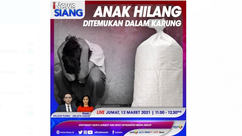Anak Hilang Ditemukan Dalam Karung, Selengkapnya di iNews Siang Jumat Pukul 11.00 WIB