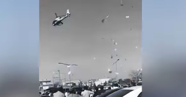Viral, Pesta Pernikahan Diwarnai Hujan Uang dari Helikopter