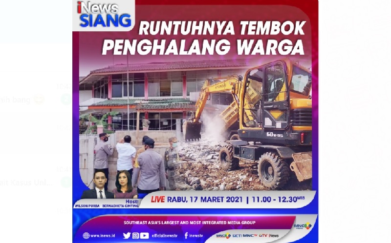 Runtuhnya Tembok Penghalang Warga, Simak Selengkapnya di iNews Siang Rabu Pukul 11.00 WIB