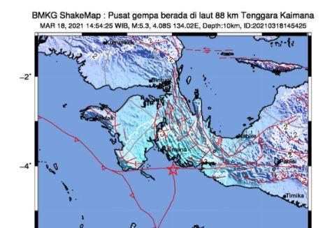 Gempa Bumi Terkini Magnitudo 5,3 Guncang Kaimana Papua Barat, Berpusat di Laut