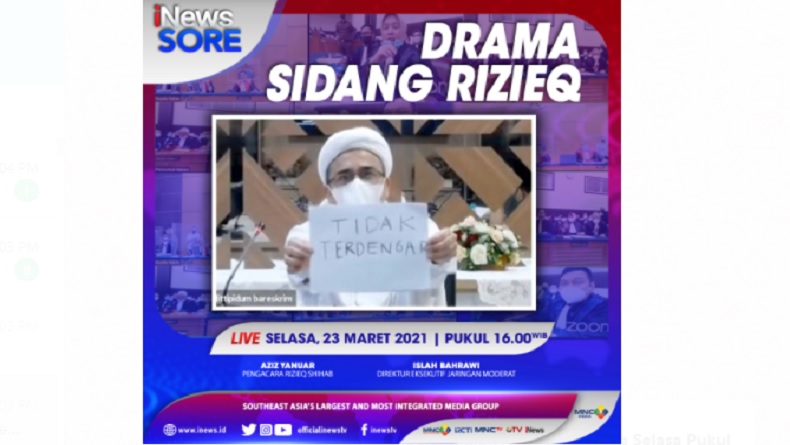 Drama Sidang Rizieq Shihab, Selengkapnya di iNews Sore Selasa Pukul 16.00 WIB