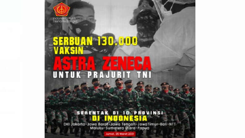 Panglima TNI Terima 130.000 Vaksin AstraZeneca dari Menkes untuk Prajurit