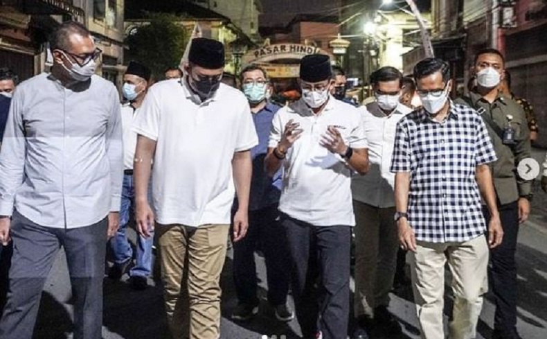 Malam-Malam, Bobby Nasution dan Sandiaga Uno Kunjungi Kawasan Kesawan Square