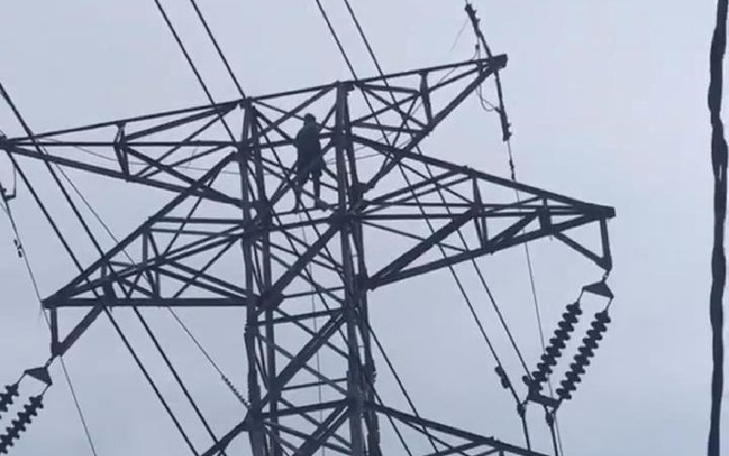 Pria Nekat Panjat Tower Sutet Gegerkan Warga Cengkareng, Diduga Miliki Gangguan Jiwa