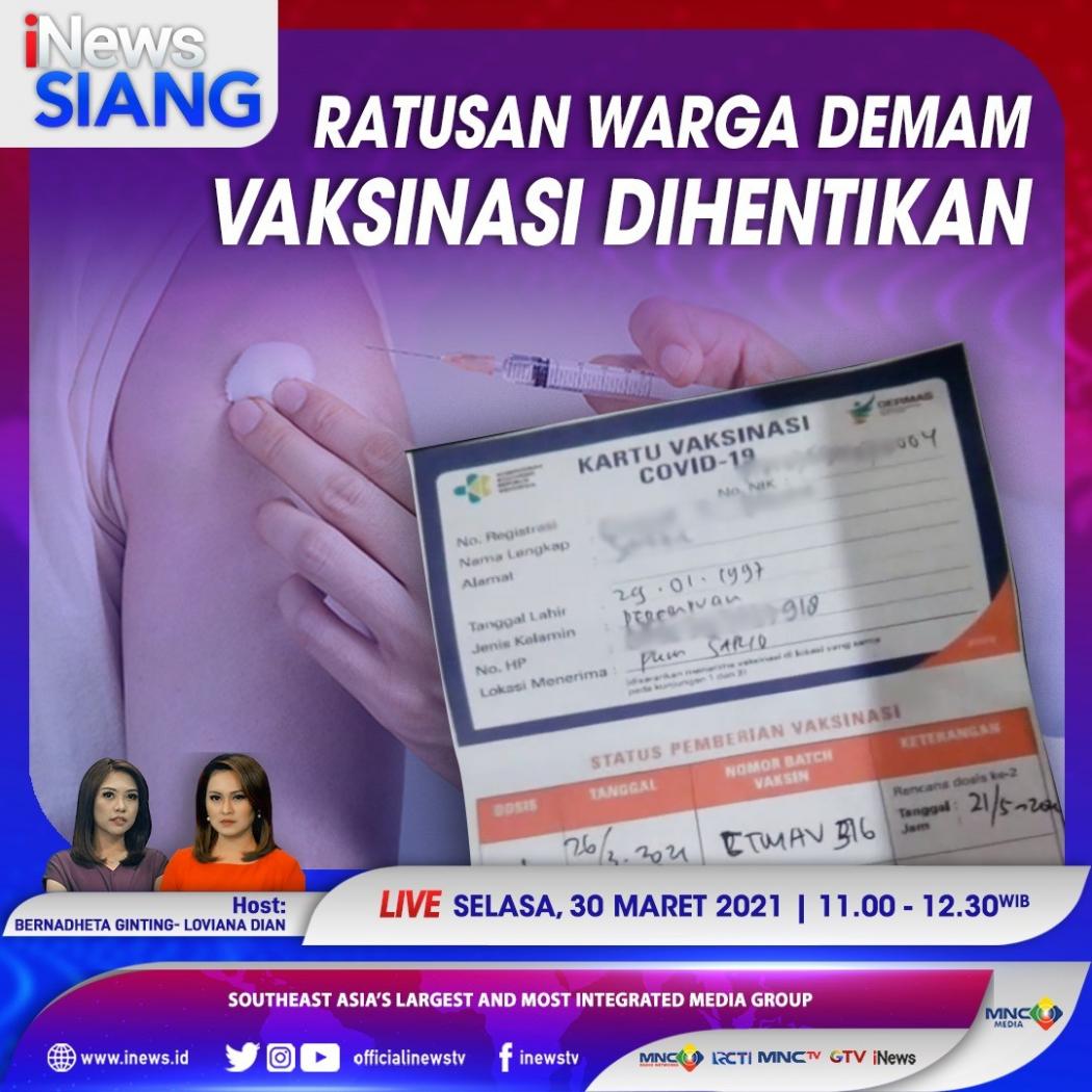 Ratusan Warga Demam, Vaksinasi Dihentikan: Saksikan Selengkapnya di iNews Siang Selasa Pukul 11.00 WIB