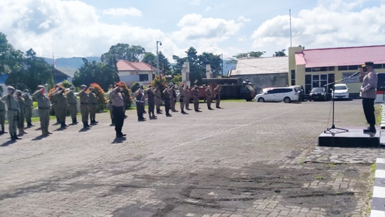Dihadiri Pemuda Banser, Polres Minahasa Gelar Apel Pengamanan Paskah