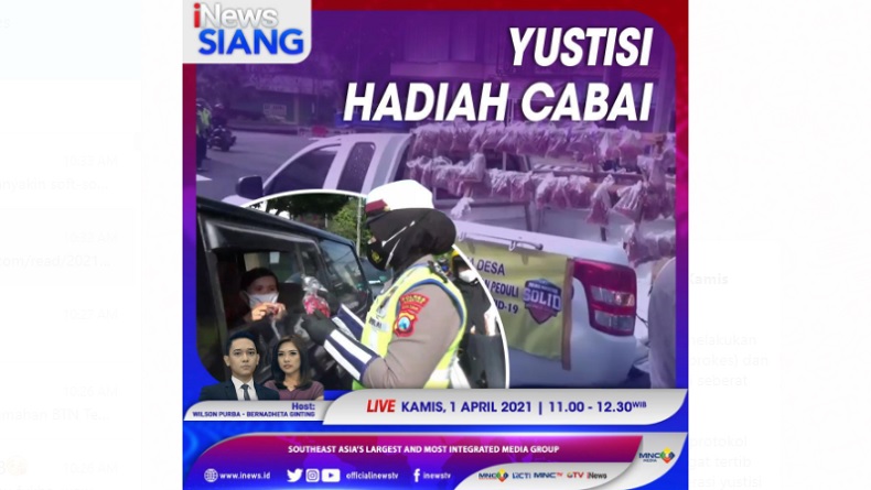 Yustisi Hadiah Cabai, Selengkapnya di iNews Siang Kamis Pukul 11.00 WIB