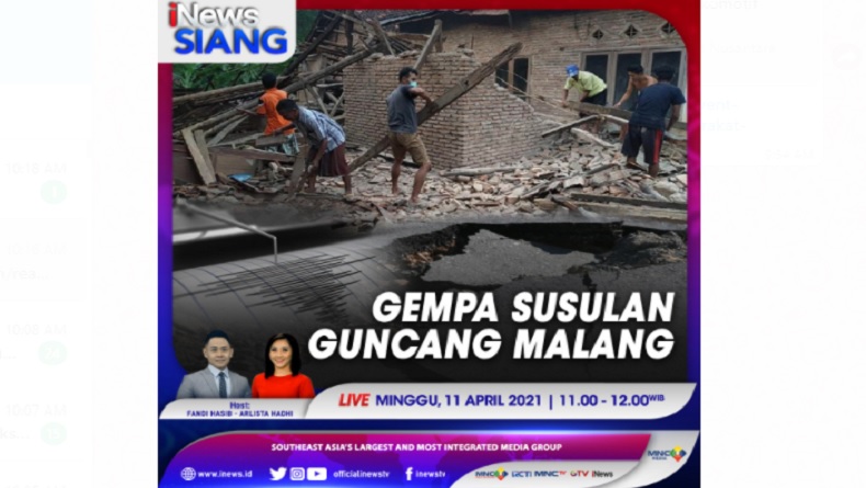 Waspada, Gempa Susulan Guncang Malang! Cek di iNews Siang Pukul 11.00 WIB Ini