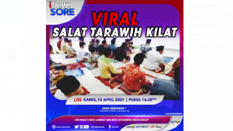 Viral Salat Tarawih Kilat, Apa Kata MUI? Selengkapnya di iNews Sore Kamis Pukul 16.30 WIB