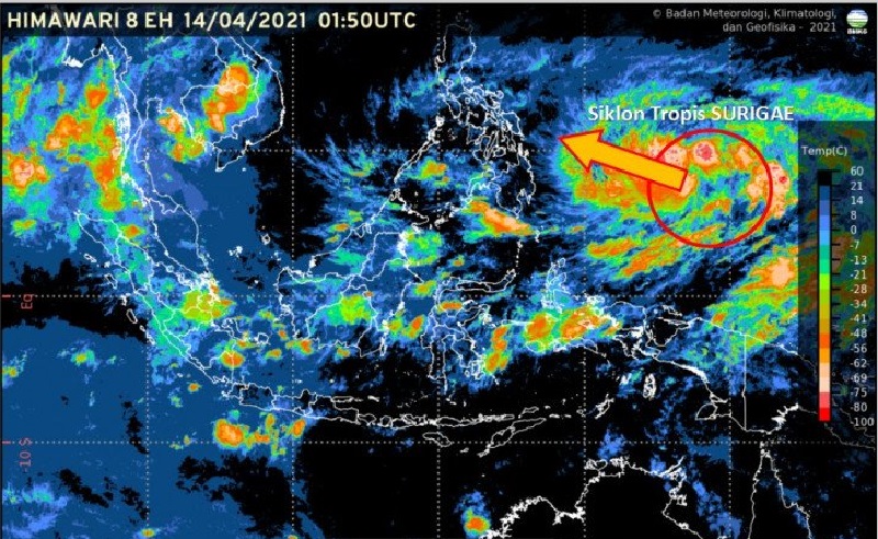 Siklon Tropis Surigae Meningkat 24 Jam ke Depan, 9 Provinsi Diminta Waspada