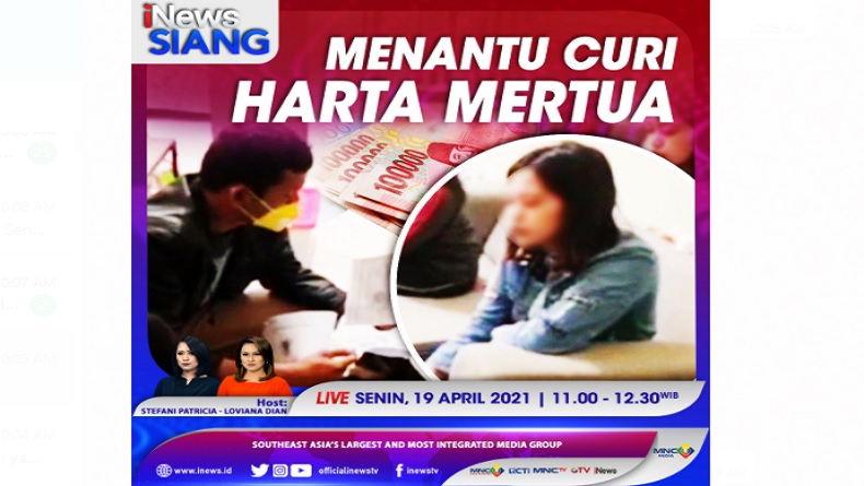 Tega! Menantu Curi Harta Mertua, Simak di iNews Siang Senin Pukul 11.00 WIB