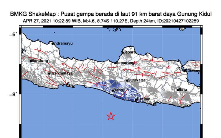 Gempa Bumi M4,6 Guncang Gunungkidul, Warga Berhamburan Keluar Rumah 