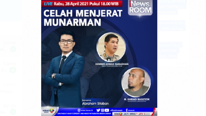 Celah Menjerat Munarman, Selengkapnya di iNews Room Rabu Pukul 18.00 WIB