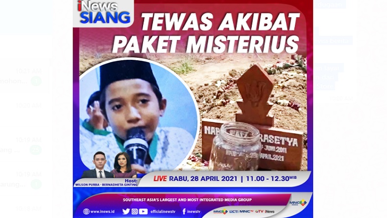 Tewas akibat Paket Misterius, Selengkapnya di iNews Siang Rabu Pukul 11.00 WIB