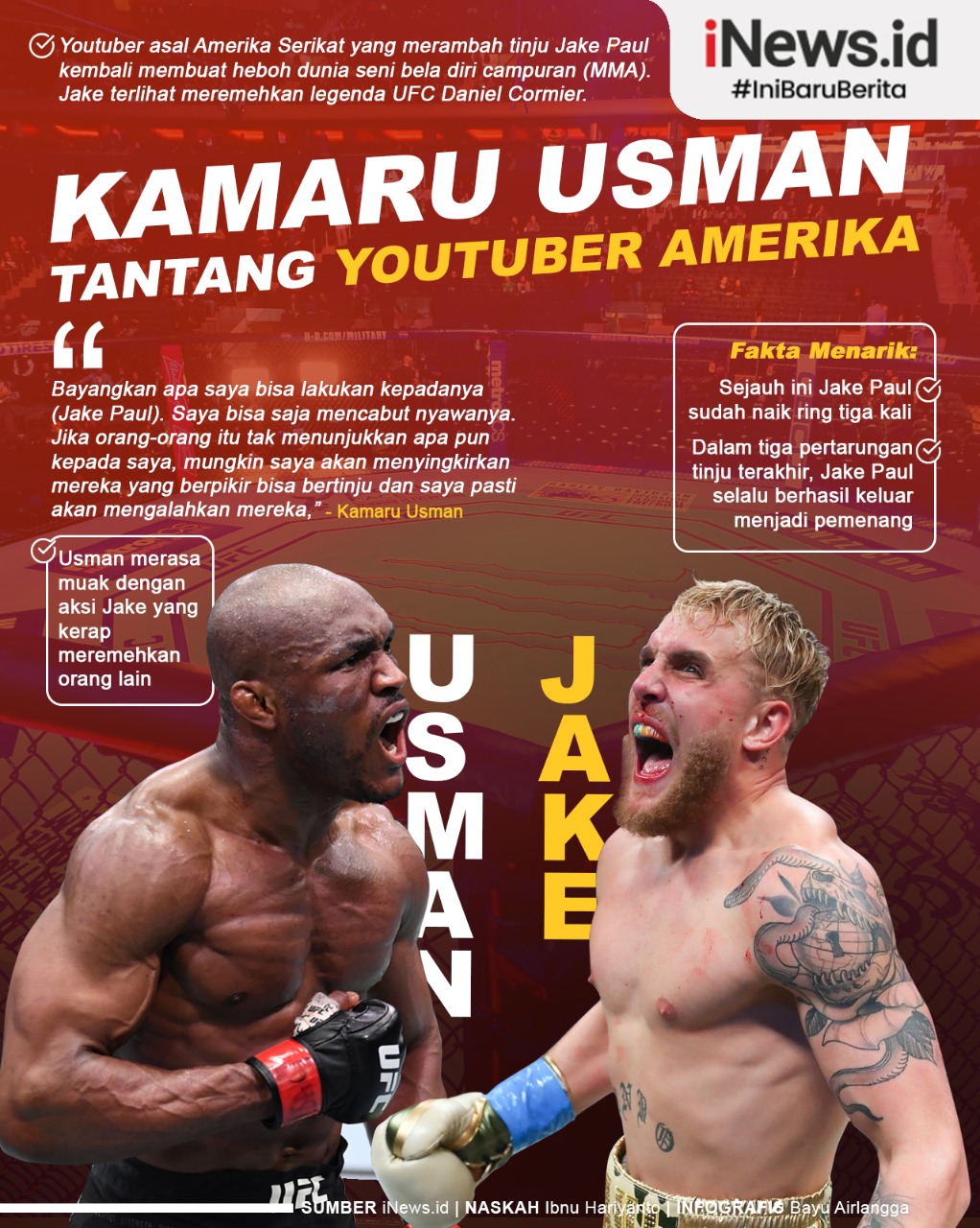 Infografis Kamaru Usman Tantang Youtuber Amerika Jake Paul