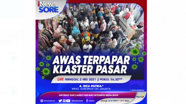 Awas Terpapar Klaster Pasar, Selengkapnya di iNews Sore Minggu Pukul 16.30 WIB