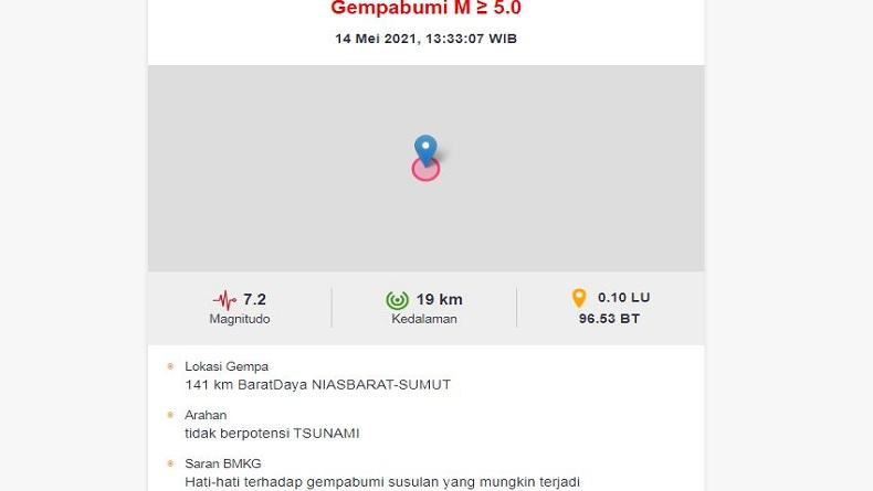 Gempa Terkini M7,2 Guncang Nias Barat, BMKG: Hati-Hati Gempa Susulan
