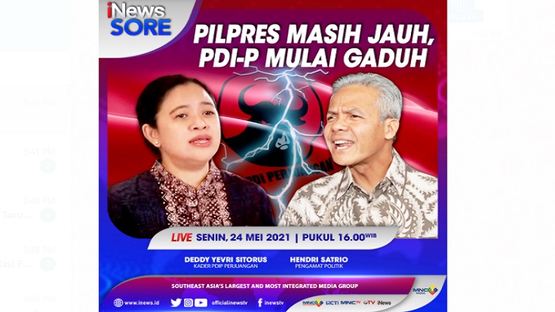 Pilpres Masih Jauh PDIP Mulai Gaduh, Selengkapnya di iNews Sore Senin Pukul 16.00 WIB