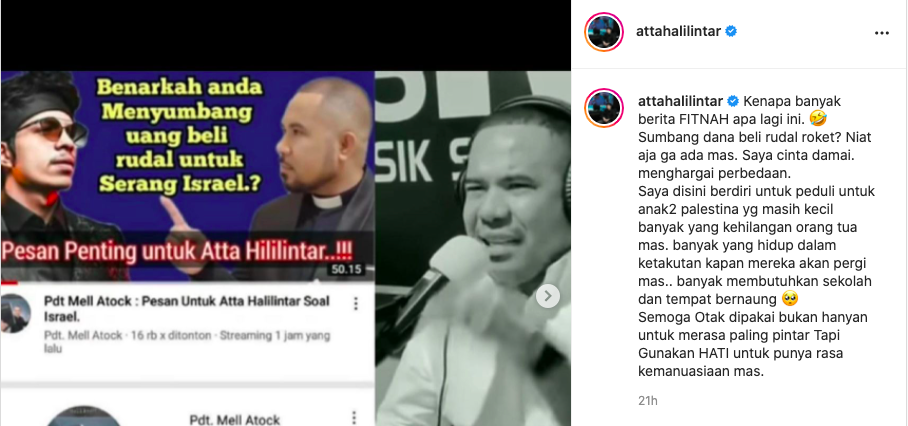 Difitnah Galang Dana Palestina untuk Beli Rudal, Atta Halilintar: Saya Cinta Damai, Hargai Perbedaan