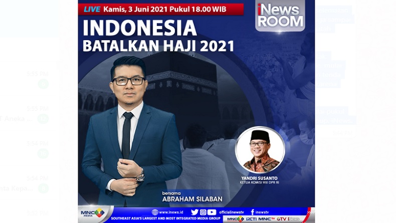 Menag Batalkan Keberangkatan Jemaah Haji 2021, Simak di iNews Room Kamis Pukul 18.00 WIB