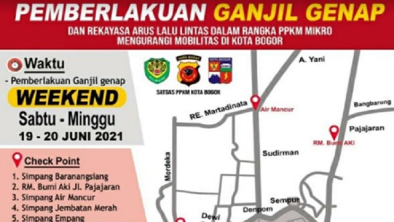 Kasus Covid-19 Meningkat, Bogor Kembali Terapkan Aturan Ganjil Genap Akhir Pekan