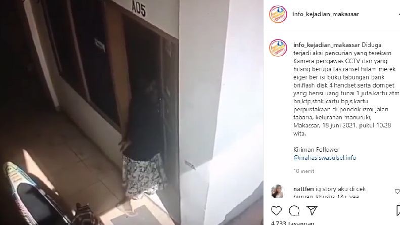 Video Viral Pencurian di Kamar Kos Mahasiswa Terekam CCTV, Pelaku Ibu-Ibu
