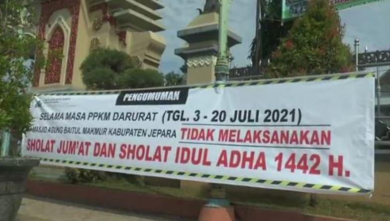 PPKM Darurat, Masjid Agung Baitul Makmur Jepara Tiadakan Salat Jumat 