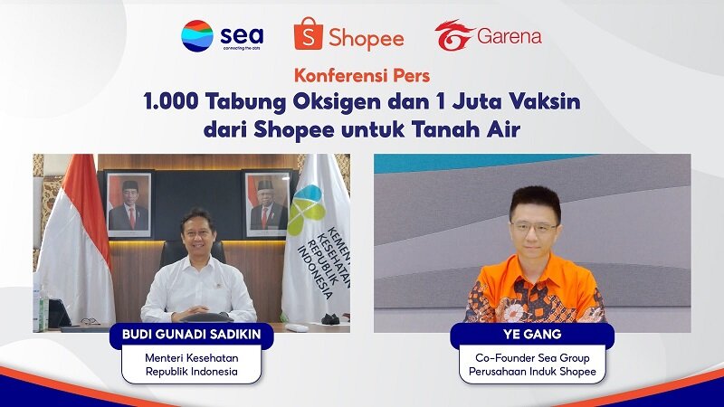 Pulihkan Ekonomi Nasional, Sea Group, Shopee dan Garena Berikan 1.000 Tabung Oksigen dan 1 Juta Vaksin