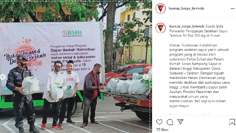 Anggota Brimob Sulsel Gagas Program Sedekah Sayur, Sumbangkan 51 Ton selama Pandemi