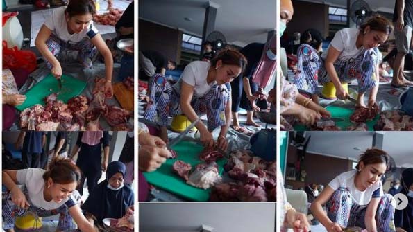 Ayu Ting Ting Jadi Tukang Potong Daging di Hari Idul Adha, Netizen: Wow Ngerakyat Banget  