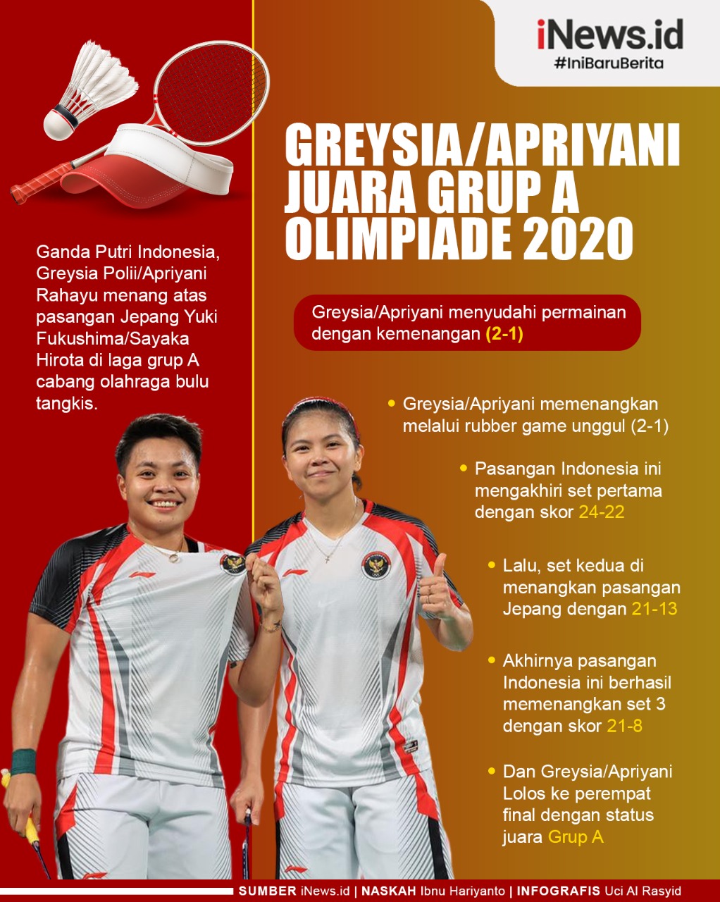 Infografis Greysia/Apriyani Juara Grup A Olimpiade 2020