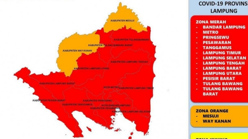Tambah 6, Kini 13 Wilayah di Lampung Jadi Zona Merah Covid-19