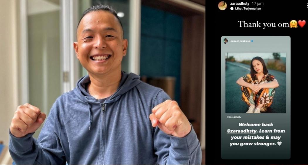 Ernest Prakasa Sambut Gembira Kembalinya Adhisty Zara di Instagram 