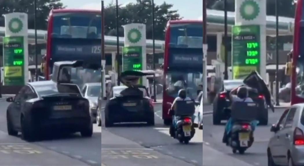 Pamer Mobil Mewah Pintu Membuka ke Atas, Pemilik Tesla Model X Ini Kena Karma Nabrak Bus 