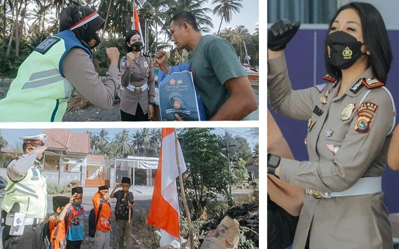 Polwan Cantik AKP Rita Yuliana Bagi-Bagi Sembako di HUT Ke-76 RI