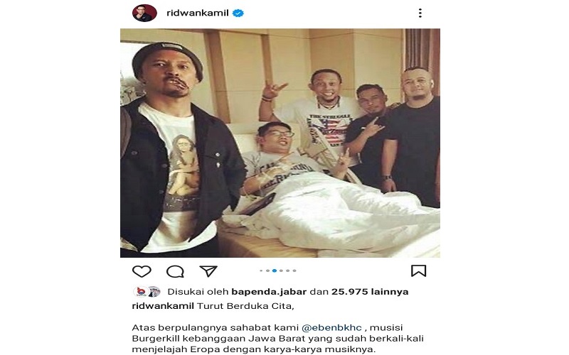 Gitaris Ebenz Burgerkill Meninggal, Ridwan Kamil Berduka