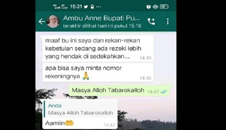 Awas! Beredar Pesan WhatsApp Oknum Catut Nama Bupati Purwakarta Janjikan Bantuan