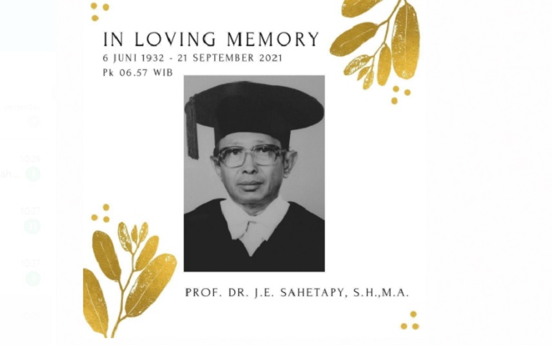 Kabar Duka, Guru Besar Unair Prof JE Sahetapy Meninggal Dunia