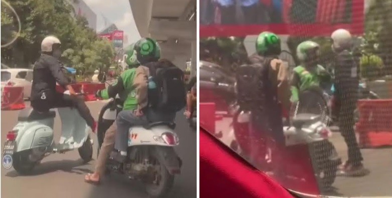 Viral Pengendara Vespa Tendang Motor Ojek Online, Netizen: Kalau Lo Main Kekerasan Ya Salah