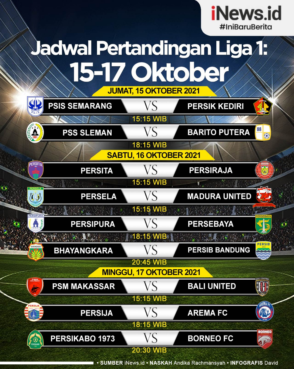 Infografis Jadwal Pertandingan Liga 1 15-17 Oktober 2021