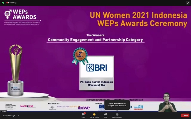 BRI Raih Penghargaan UN Women 2021: Community Engagement and Partnership