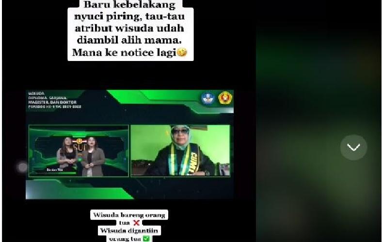 Viral Aksi Kocak Emak-Emak Gantikan Anak Wisuda, Alasannya Bikin Tepok Jidat