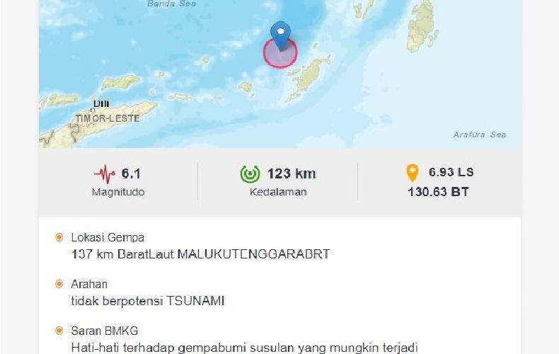 Breaking News: Gempa Terkini M6,1 Guncang Maluku Tenggara Barat